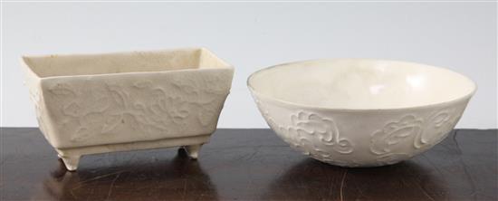 Two Chinese Ding-type cream coloured vessels, 11.5cm and 13.3cm